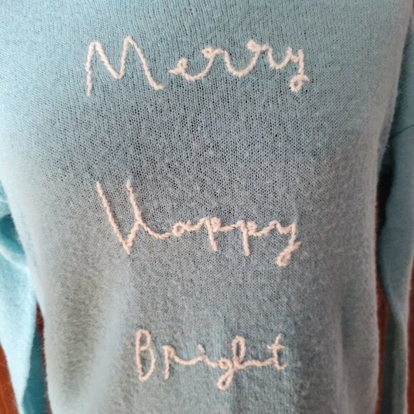 LOFT Womens SZ XSMALL Crew Neck Sweater Light Blue Letter Graphic Embroidery - Picture 3 of 6